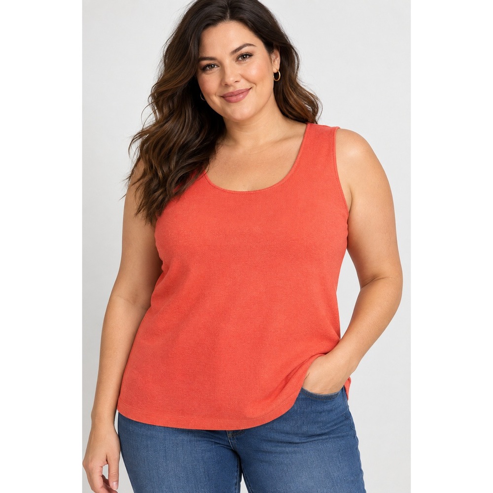 Charter Club Woman Silk Blend Knit Tank Top Coral Orange Sleeveless Shell 1X